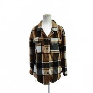 nyc New Women's Size L Brown Plaid Button Flannel Shirt Jacket